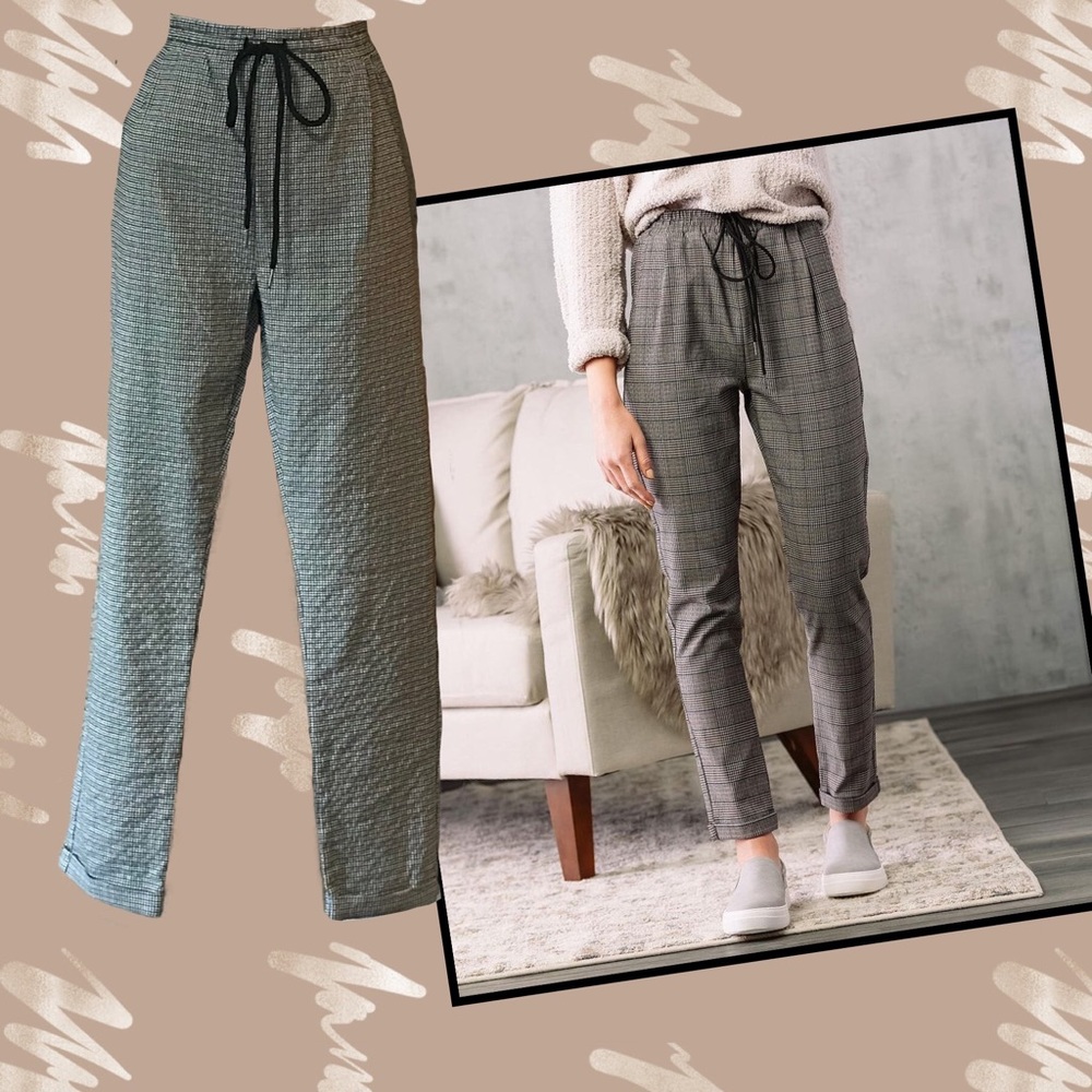SHINESTAR Plaid 90s Vibe Retro Cuffed High Waist Drawstring Pants